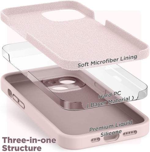 SURPHY iPhone 14 Case with Screen Protector, Liquid Silicone 6.1 inch (2022), Pink Sand, Camera Protection + Soft