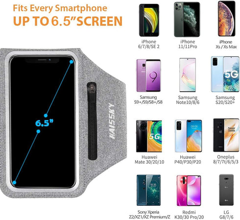 Running Armband with Earphone Bag for iPhone 16 15 Pro 14 Plus 13 11 XR XS, Galaxy S24/S10, Water Resistant Phone Holder