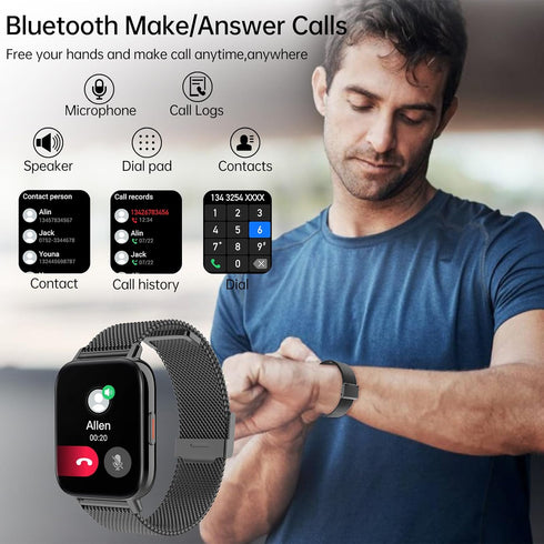 Smart Watch for Men Women, 1.85" IP68 Waterproof Smartwatch, Fitness Tracker with Heart Rate/Sleep Monitor, Black