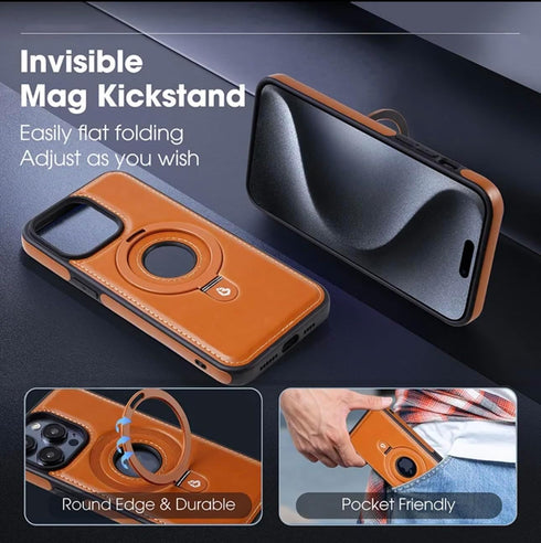 iPhone 15 Pro Max Case, Premium Real Leather, Vintage Design, Non-Slip Grip, Protective Shield, Brown