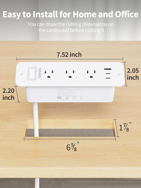 HOPOW 5 6 5 (3 900J Recessed Power Strip FT Recessed Outlet, Flush Mount Furniture Outlet with Outlets USB Ports USB