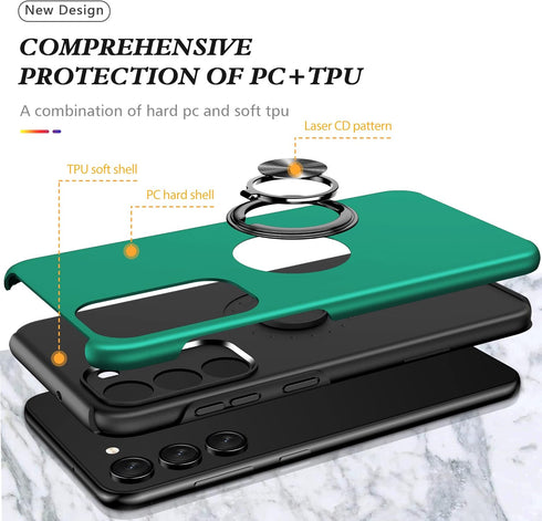 HeZhiNing Samsung Galaxy S23 Case, Shockproof with 360° Ring Holder Kickstand, Dark Green