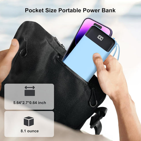 penaover 10000mAh 5 2 Pack 17/16/15/14 Portable Charger Power Bank with Built-in Cable, Output Input Travel Essential