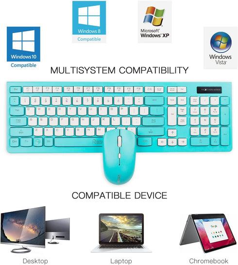 Full-Sized Wireless Keyboard and Mouse Combo - 2.4GHz USB Receiver - Wireless for PC, Windows, Desktop, Laptop (Blue)