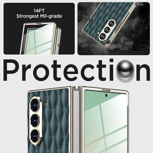 Miimall Slim Fit for Samsung Galaxy Z Fold 6 Case, Camera Protection, Ultra Thin PU Leather Luxury Case, Green