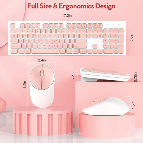 Trueque Wireless Keyboard and Mouse, Silent 2.4GHz Cordless Full Size USB Mouse Combo, Long Battery Life for Computer,