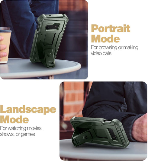 Dexnor Case for Samsung Galaxy S10e - Built-in Screen Protector and Kickstand, Heavy Duty Protection (Army Green)