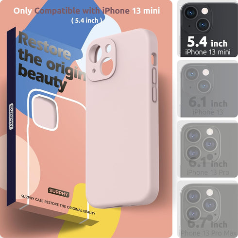 SURPHY Compatible with iPhone 13 Mini Case with Screen Protector, Liquid Silicone Phone Case 5.4 inch, Chalk Pink