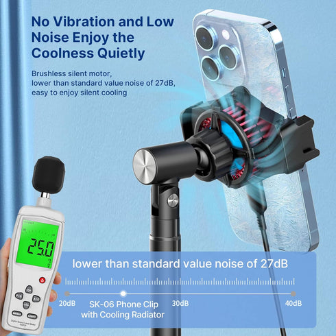 ULANZI SK-06 Cell Phone Stand with Cooler, Desktop Live Streaming Solution with Phone Cooling Fan, Adjustable Height