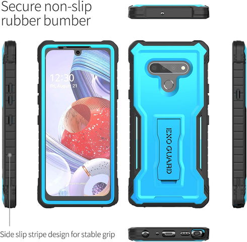 ExoGuard Rubber Shockproof Case for LG Stylo 6, Built-in Kickstand (Blue)
