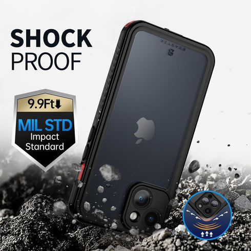BEASTEK iPhone 14 Plus Waterproof Case, Red FSN Series, Underwater Shockproof Dustproof with Built-in Screen Protector