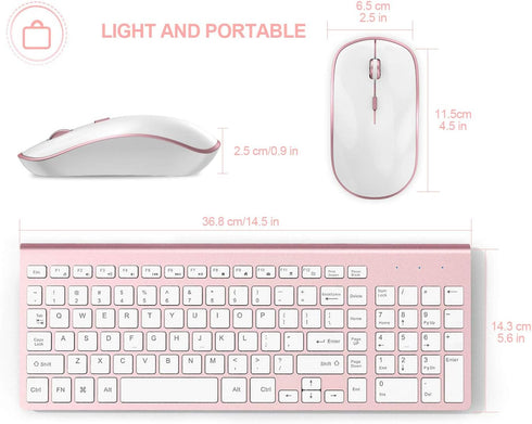 J JOYACCES Wireless Keyboard Mouse, Compact Ultra Slim 2.4G for Windows, Computer, Desktop, PC, Laptop (Pink)