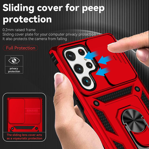 SunStory Military-Grade Case for Samsung Galaxy S22 Ultra with HD Screen Protector, Kickstand & Slide Camera Cover, Red
