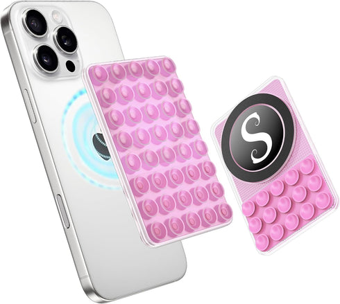 BOVOGAVA Suction Cup Phone Mount, Silicone Sticky Phone Grip with Magnetic Ring for
