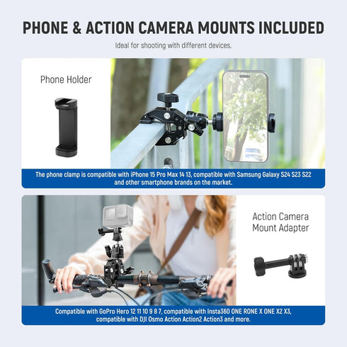 Neewer Super Clamp with Ballhead, Cold Shoe, Phone Holder, Action Camera Mount Adapter for GoPro DJI iPhone 15 Pro Max