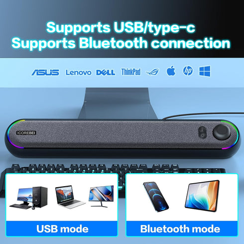 ICOREBEI 5.3, Desktop Computer Speakers, Stereo Soundbar, Bluetooth USB/USB-C Power and Audio Transmission