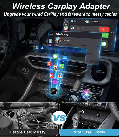 WDZWFHK Seamless Wireless CarPlay Adapter & Android Auto Dongle, Fast Auto-Connect, Compact Plug & Play Wireless
