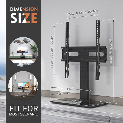 Universal TV Stand - Table Top Stand for 27-60 inch LCD LED TVs, 9 Level Height Adjustable Base