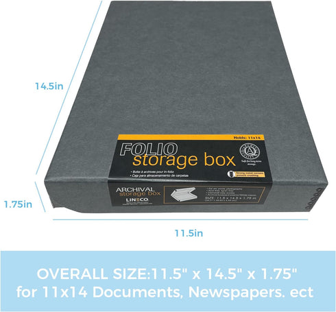 Lineco Archival Folio Storage Boxboard, Acid-Free with Metal Edges Boxboard, 11.5 X 14.5 X 1.75 Inches, Longevity Organize and Store Photos Documents Crafts Cards Magazines Prints DIY, Gray Exterior by Lineco