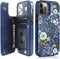 uCOLOR Flip Leather Wallet Case for iPhone 12 Pro/12, Card Holder Kickstand, Marble Design (Blue Flowers)