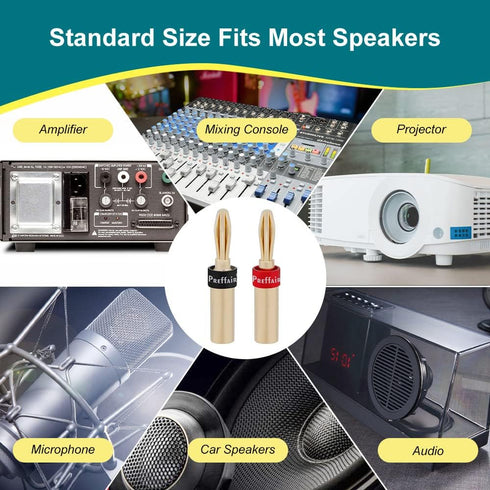 Preffair 8 Pcs HiFi Audio Locking Banana Plugs for Speaker Cable, 24K Gold Plated Bi-Wire Connector Terminal