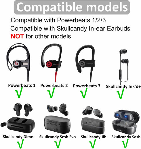 8 Pairs Silicone Ear Tips, Compatible with Powerbeats 3 2 1, Rubber Replacement Eartips for Skullcandy Earbuds, Black