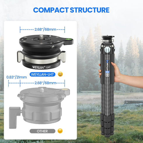 WEYLLAN LH7 1/4'' 3/8" 10kg/22lbs Leveling Head Tripod Leveling Base for Camera Tripod Leveler Aluminum Alloy Tripod
