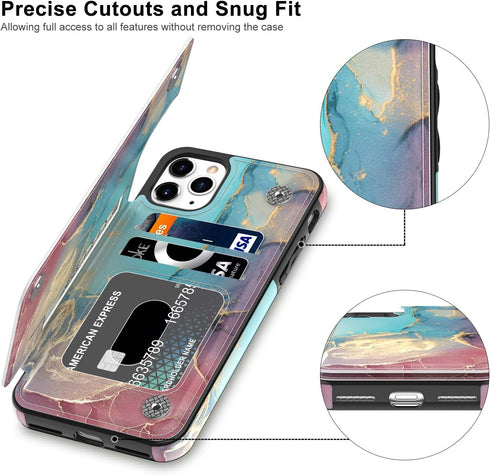 LETO Luxury Flip Folio Leather Wallet Case for iPhone 12 Pro Max, Fashion Designs for Women, Built-in Card Slots, Opal