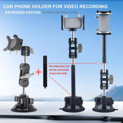 leepiya Universal Ball Head Arm for Phone, 360 Adjustable Car Suction Holder with Remote Control for Video Recording