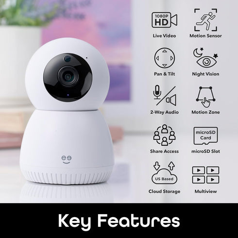 Scope Indoor 1080p HD Smart Auto-Tracking Security Camera, White, Motion Only