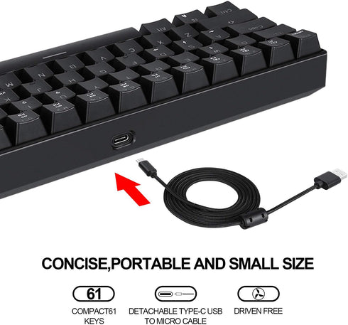 MOTOSPEED 60% Mechanical Keyboard - 61 Keys RGB LED Backlit Type-C USB Wired Office/Gaming Keyboard