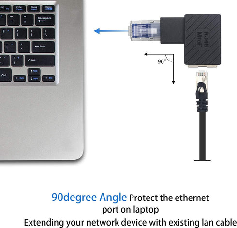 Duttek Ethernet Adapter 90 Degree, Left Angled RJ45 Male to Female Extender Adapter, Cat5e/Cat6 RJ45 Ethernet, 2 Pack