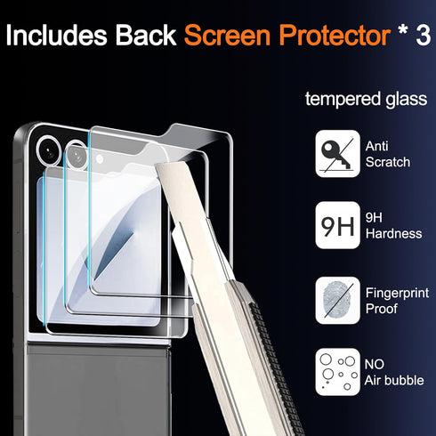 Ferilinso (3 Pack) Screen Protector for Samsung Galaxy Z Flip 6, Inside Anti-Spy Film + 3 Pack Back Tempered Glass +