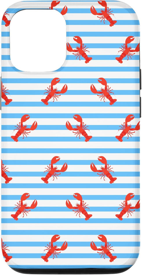 Kirovair Art Lobster Pattern Blue White Stripes Illustration Case for iPhone 12/12 Pro