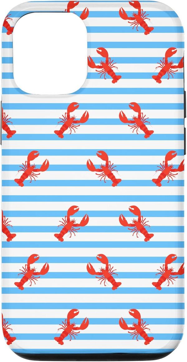 Kirovair Art Lobster Pattern Blue White Stripes Illustration Case for iPhone 12/12 Pro