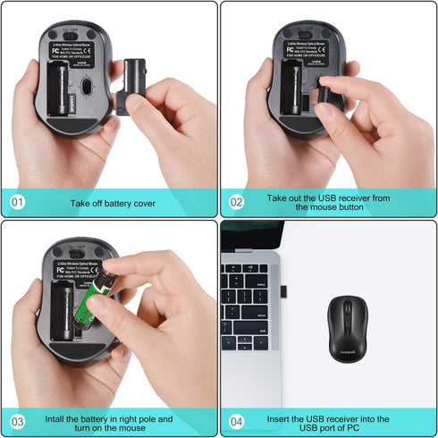 LeadsaiL Computer Wireless Mouse, 2.4G Ergonomic Portable Mobile Mouse, Cordless with USB Receiver, 3 Adjustable DPI