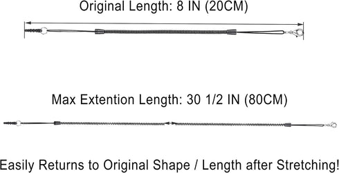 Elastic Tether Lanyards (Pack of 8) for Stylus Pens with Retractable Coiled Spring and Lobster Clasp Hook (Black)