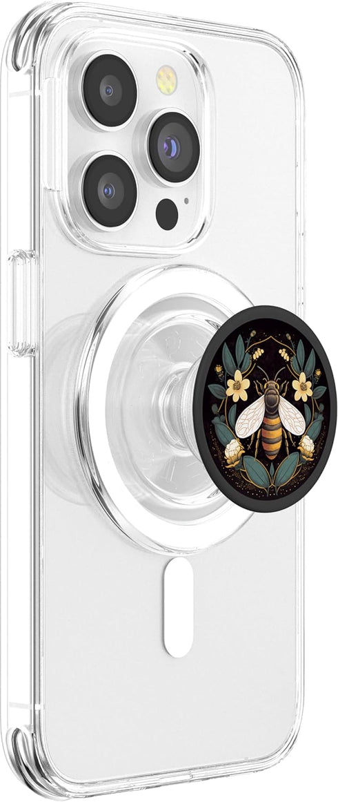 PopSockets Floral Boho Bee Aesthetic Honey Beekeeper Black PopGrip for MagSafe