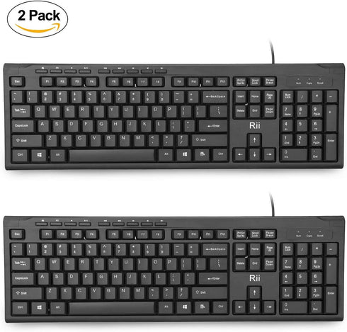 Rii RK907 Ultra-Slim Compact USB Wired Keyboard for Mac and PC, Windows 10/8/7/Vista/XP (Black, 2PCS)