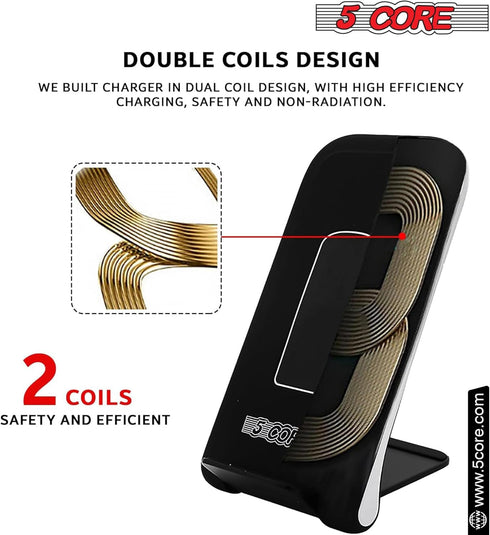 5 Core Fast Wireless Charger, 2 Pieces 10W Charging Station with Sleep-Friendly Light, Compatible with Samsung Galaxy