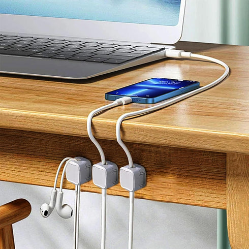 6 Pack Magnetic Cord Organizer, White Self Adhesive Clips for Desk, Nightstand, Phone Charger, Home, Office