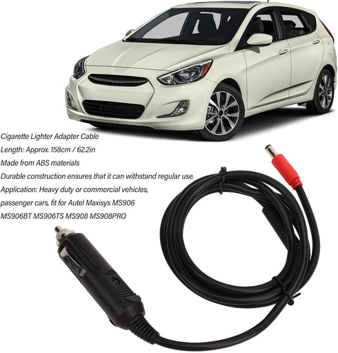 Cigarette Lighter Adapter Cable Power Supply Charger Cord for Autel Maxisys MS906 Series, Safe for Commercial Vehicles