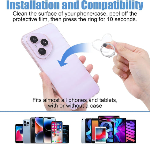 Sorcristy 2 Pack 360 Transparent Phone Ring Holder Grip, Rotation Finger Phone Stand with Diamonds, Adjustable Anti