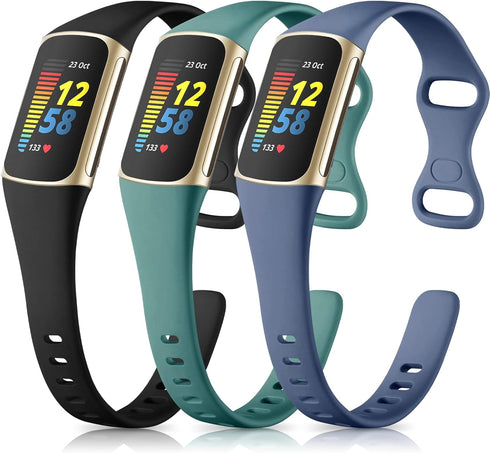 Maledan 3 Pack Bands for Fitbit Charge 5 - Soft Slim Thin Sport Replacement Accessories for Charge 5/6