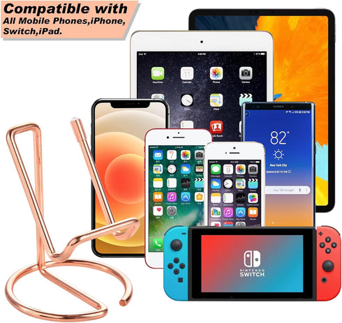 2 Pack Cell Phone Stand for Desk, Cute Metal Rose Gold Cell Phone Stand Holder Desk Accessories, Compatible with All Mobile Phones, iPhone, Switch, iPad