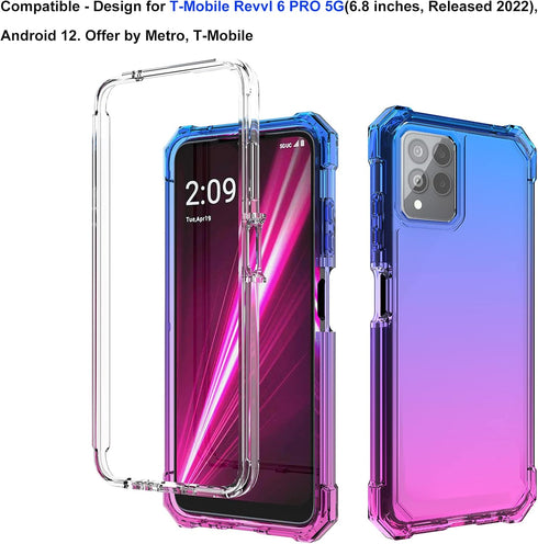 Ailiber for Revvl 6 5G Pro Phone Case, TMobile Revvl 6X Pro 5G Case with Screen Protector, Dual Layer Protection, Shock-Absorbing Corners TPU Bumper, Heavy Duty Cover for Revvl 6X Pro 5G-Blue Pink
