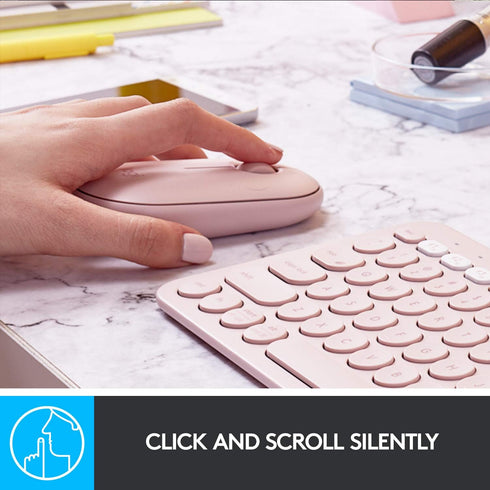 Logitech Pebble Wireless Mouse, Bluetooth or 2.4 GHz Receiver, Silent Slim Computer Mouse with Quiet Clicks for