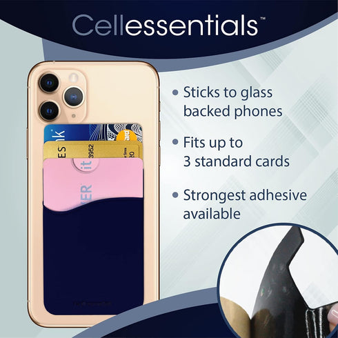 USA Merchant Redesigned Card Holder - Silicone Stick on Cell Phone Wallet for Credit Card, ID, Business Card (Navy)