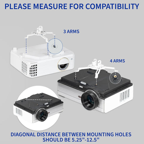 VIVO Universal Extending Ceiling Projector Mount, Height Adjustable Projection, White, MOUNT-VP02W