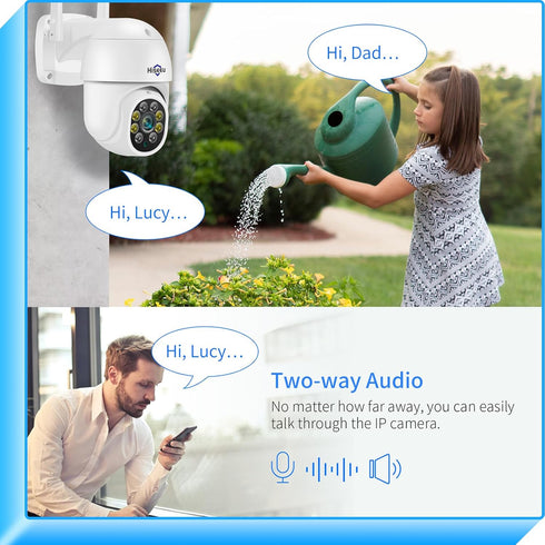 Hiseeu 2K 3MP PTZ Outdoor Security Camera, WiFi Camera with Auto Tracking, Light Alarm, Two-Way Audio, Plug-in Cable